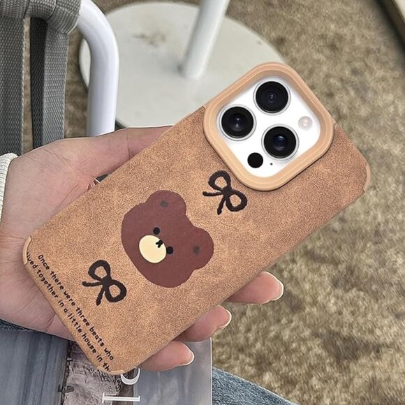 Iphone 14 15 16 Pro Max Cute Bowknot Bear Brown Phone Case - Picture 1 of 5